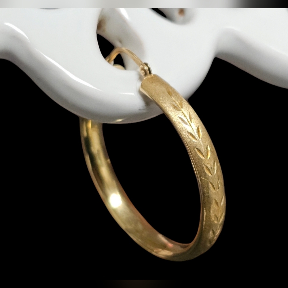 Etched 14k Gold Hoop Earrings - Picture 8 of 16